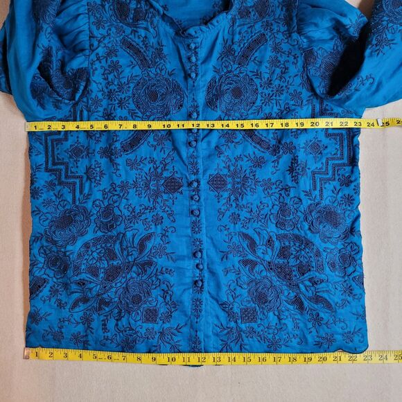 Sundance Rosetti Lace Teal Embroidered Womens L Button Up Top Victorian Romantic - Picture 6 of 13